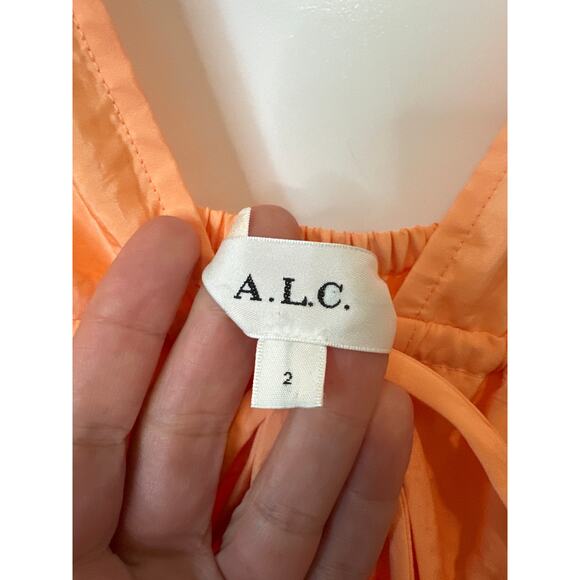A.L.C. Lucca Coral Ruffle Tiered Mini Dress With Plunge Neckline Size 2 - Picture 5 of 11